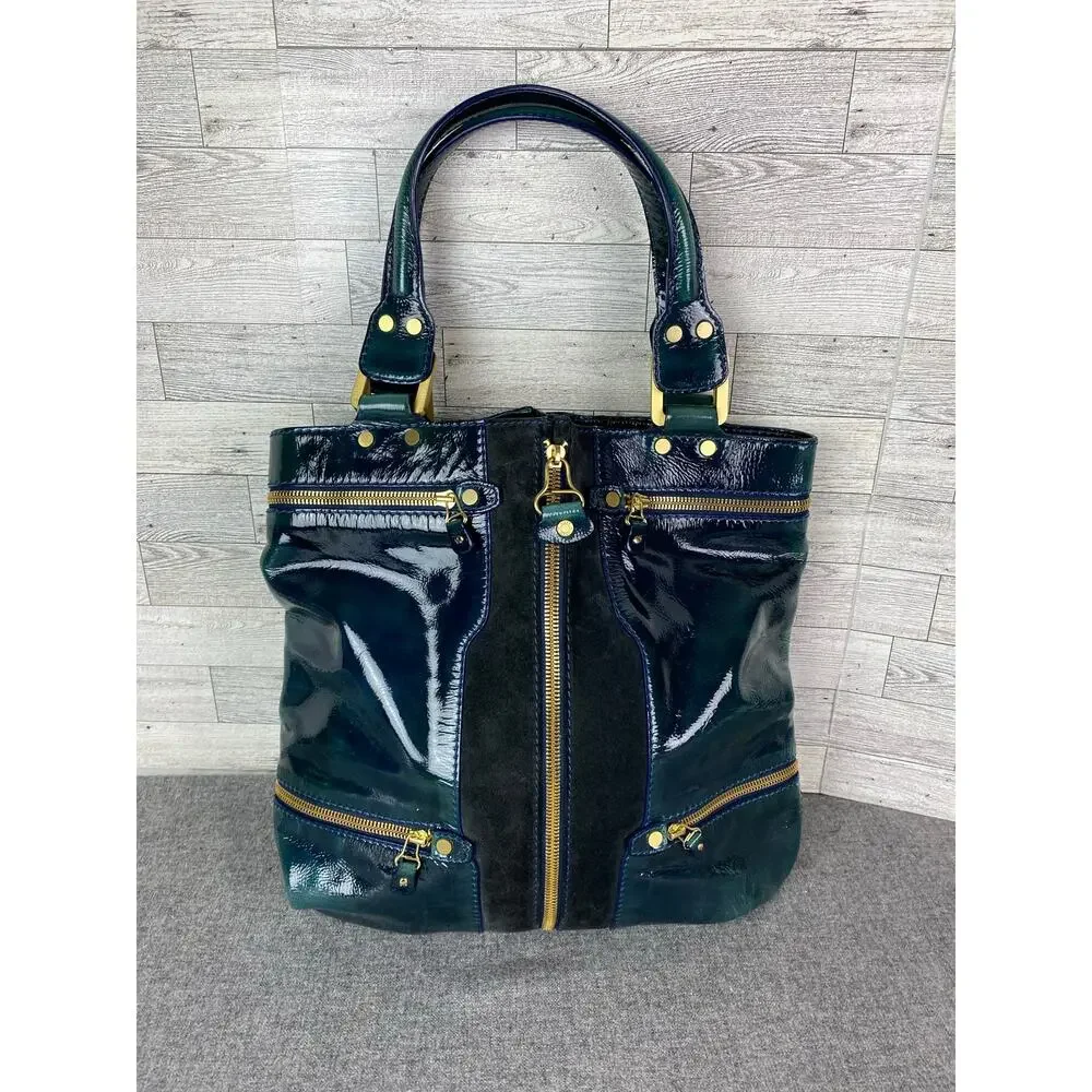 Jimmy Choo Blue Liquid Patent Leather Large Mona Tote Bag Authentic w/ dust bag - Picture 2 of 16